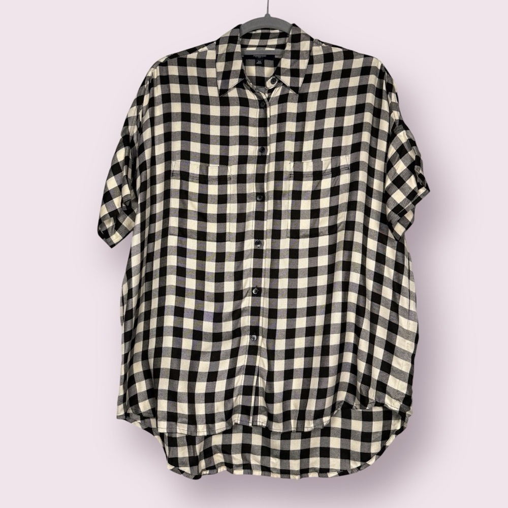 Madewell Black and White Buffalo Plaid Oversized Button Up Top XS - Picture 1 of 8